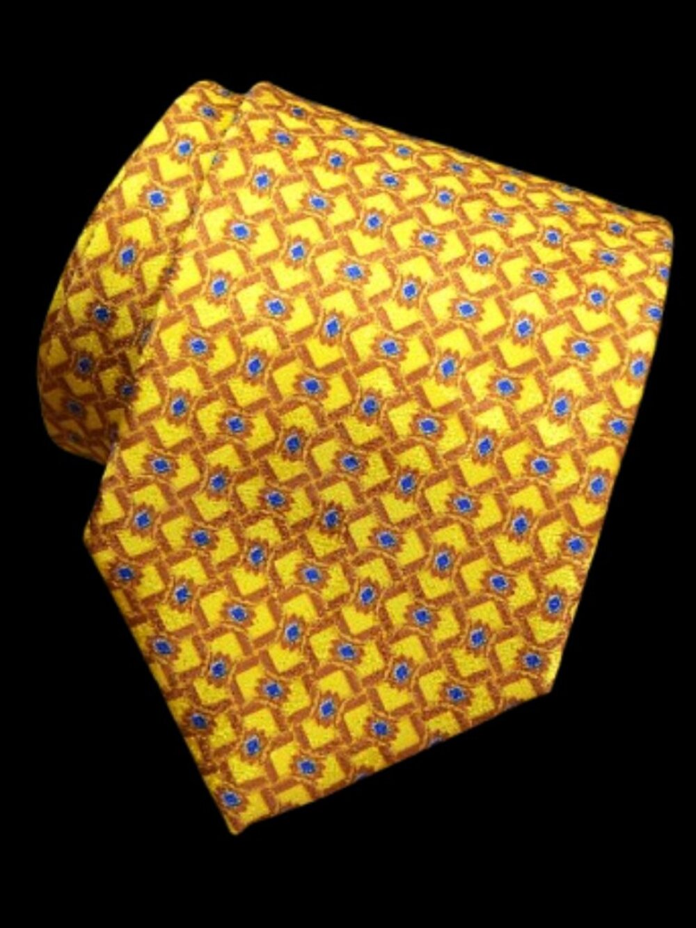 New $550 BRIONI Blue Brown Gold Geometric Medallion Handmade Italy Silk Neck Tie